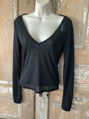 New  REFORMATION Emery Sheer Knit Top Black Small Long Sleeve